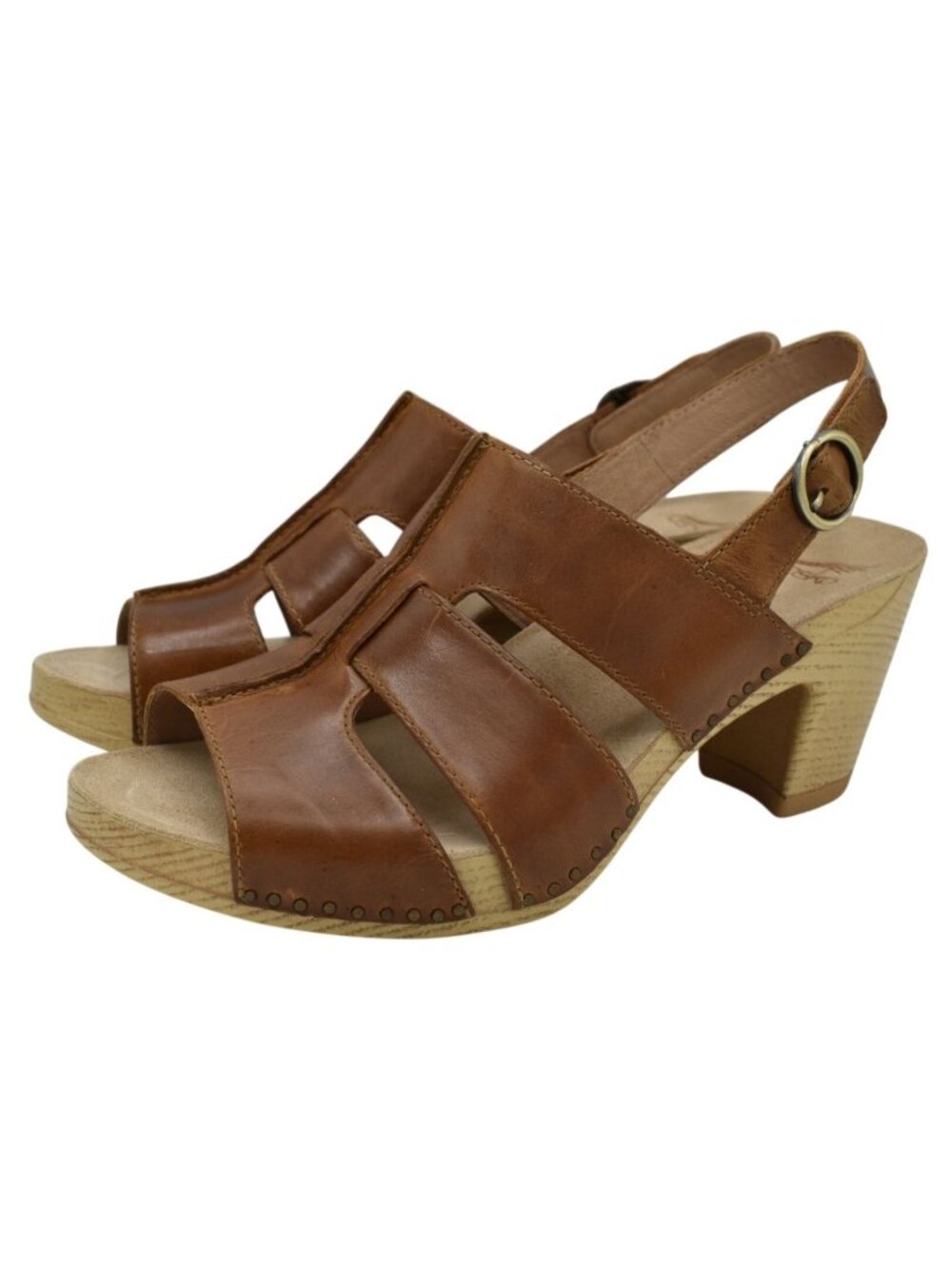 Dansko Womens EU 40 Tatiana Pull Up Tan Leather Heeled Open Toe Shoes Sandals